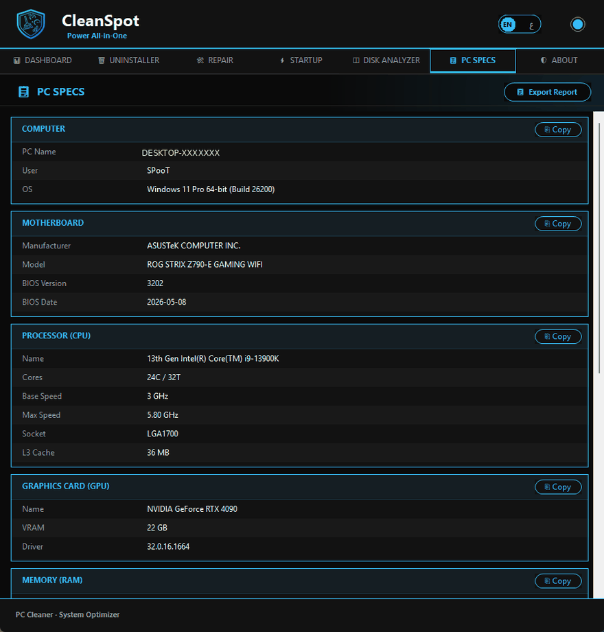 PC Specs — full hardware report